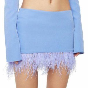 NWT - Danielle Guizio Feather Trimmed Mini Skirt - Periwinkle Blue - Small